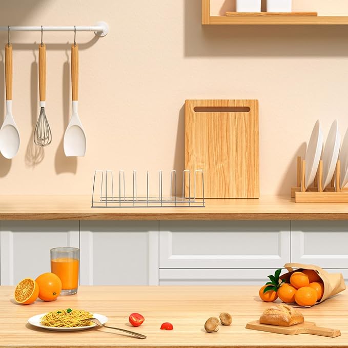 Stainless Steel Plate Holder for Cabinet, Compact Dish Drying Rack and Organizer, Vertical Kitchen Dish Rack for Countertop, Rust-Proof Tableware Drainage Storage Stand for Plates and Saucers