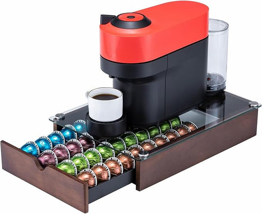 Rice rat Nespresso Pod Holder Vertuo Pod Drawer With Glass For Cabinet Vertuoline Pod Storage Rack For Counter (40 Pods)
