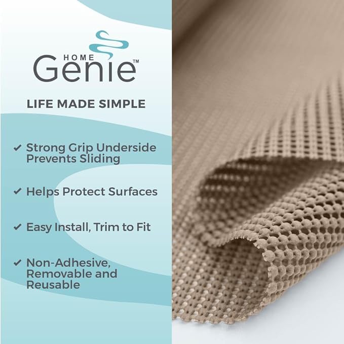 HOME GENIE Shelf Drawer and Cabinet Liner, Durable with Strong Grip, 17.5 in x 10 FT, Non Adhesive Liners Protect Kitchen Cabinets and Cupboard, Bathroom Drawers and Shelves, Desks, Light Taupe