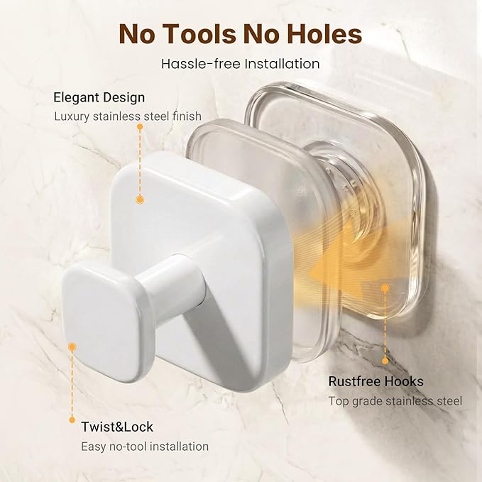 Zrpot 3 PCS Bathroom Hooks for Towels, Suction Cup Hooks for Shower, Door Hooks for Hanging Robe Loofah Removable Wall Hooks for Kitchen Glass Window White