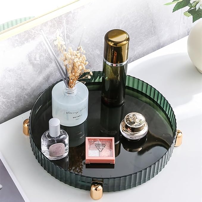 Makeup Perfume Organizer, 360° Rotating Skincare Organizer, Vanity Tray, Spinning Cosmetics Organizer for Dresser, Vanity, Bathroom Countertop, Dark Green