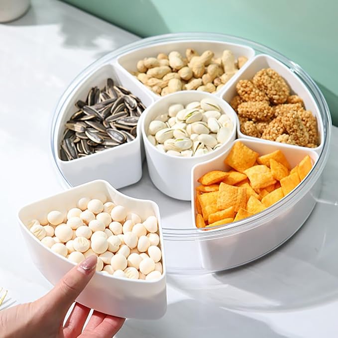 2Pack Veggie Tray With Lid for Fridge Organizer Bins Divided Snackle Box Container with 6 Compartments for Party Serving Platter, Fruit Tray with dip, Snack Storage, Reusable Meal Prep