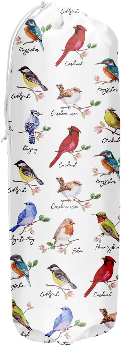 Birds Grocery Bag Holder and Dispenser Birds On Branch Plastic Bags Organizer Garbage Shopping Trash Bags Storage for Home Cardinal Hummingbird Bluejay Gifts for Women Bird Lovers