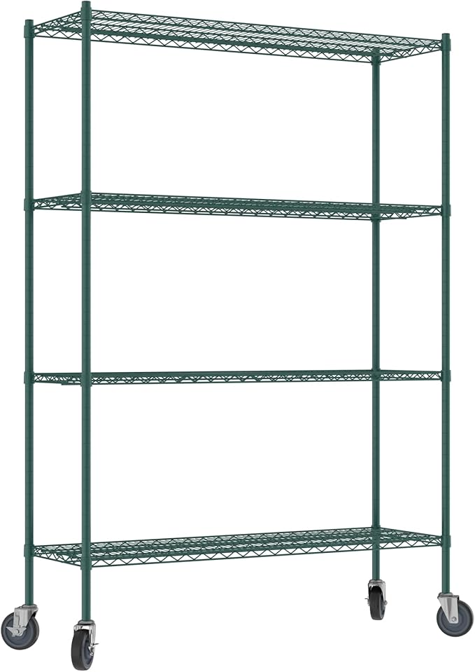 Commercial NSF Listed Green Epoxy Mobile Wire Shelving Kit 18" x 54" x 80", with 4 Shelves Perfect for Warehouse, Walk-in Refrigerator, Freezer, Grocery Store, Restaurant, Dishroom