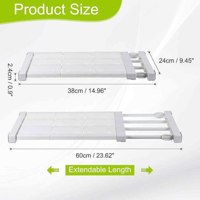 HARFINGTON Expandable Closet Tension Shelf 14.96" to 23.62" Adjustable Closet Organizer 2.4" x 9.45" Flower Pattern Storage Rack for Wardrobe Cupboard Kitchen Bedroom