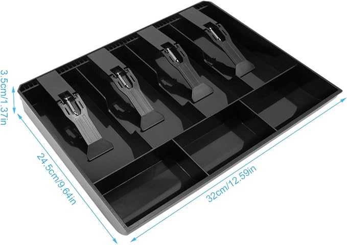 Cash Register Drawer Insert Tray with 4 Bill/3 Coin Compartments for Money Storage, Black