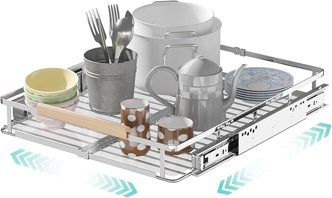 Expandable Pull Out Cabinet Organizer, Adjustable Width:12.3~18.5''W x 22.5''D Under Sink Organizer, Drawer Storage Shelves for Kitchen, Bathroom, Closet, Pantry, Cupboard, Pots, Pans
