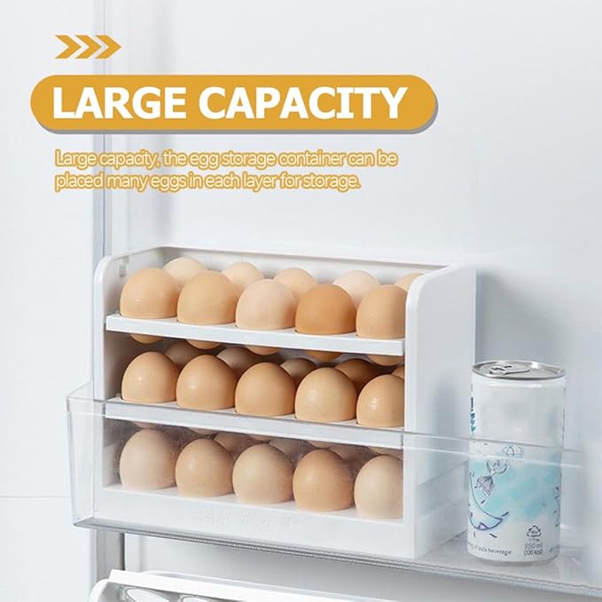 GARVALON 3-tier White Egg Storage Rack for Refrigerator Side Door Household Freezer Egg Organizer Tray Kitchen Holder Container for Preservation and Fridge Organization