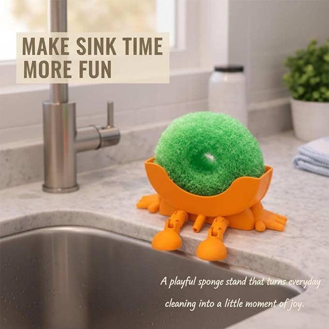 Fun Sponge Stand, 3D Printed Sink Draining Sponge Holder, Cute Sitting Kitchen Caddy Gadgets with Hanging Legs, Countertop Organizer for Sink Edge & Counter Decor, For Daily Cleaning(White*4)