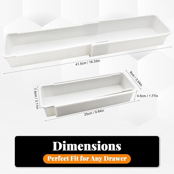 Expandable Silverware Tray for Kitchen Drawers, Adjustable Sliding Drawer Organizer Expands up to 16.33 Inches, Utensil Holder & Divider, Durable Plastic Bathroom Office Storage