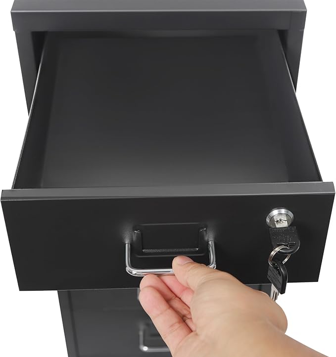 6-Drawer File Cabinet with Lock & Wheels, Vertical Metal Filing Cabinet for Home Office - Black Storage Organizer for A4/Letter Documents, Assembly Required