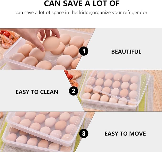 VERDANVERSE 2pcs Refrigerator Egg Storage Box with Lid, 24-Grid Protective Egg Holder Tray Set for Fridge Organization and Freshness Preservation