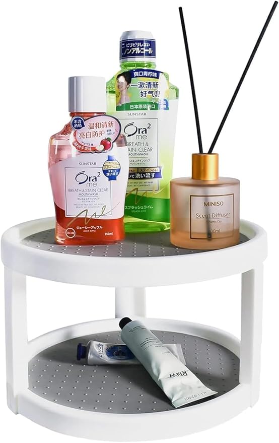 Lazy Susan Organizer, 2 Tier Non Skid Spice Rack Turntable,10-Inch 360 Degree Rotating Seasoning Organizer, for Pantry Cabinet, Kitchen, Countertop, Vanity Display Stand
