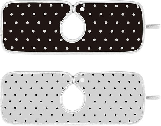 2 PCS Kitchen Sink Splash Guard 14.9 Inch Faucet Mat for Kitchen Sink Bathroom Sink Faucet Absorbing Drip Drain Mat Pad Microfiber Soft Washable Black and White Polka Dot