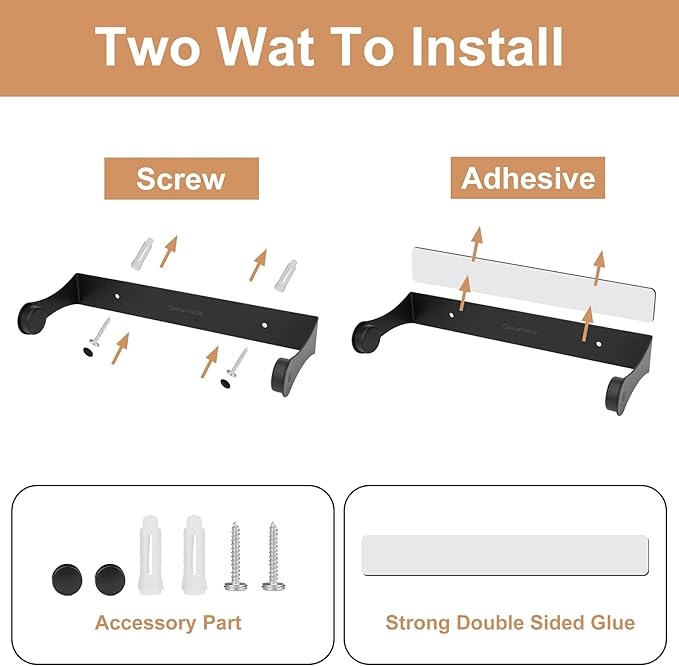 Under Cabinet Paper Towel Holder, Stainless Steel Paper Towel Holder – Wall Mount or Under Cabinet Mount Paper Roll Holder for Kitchen & Bathroom (Black)