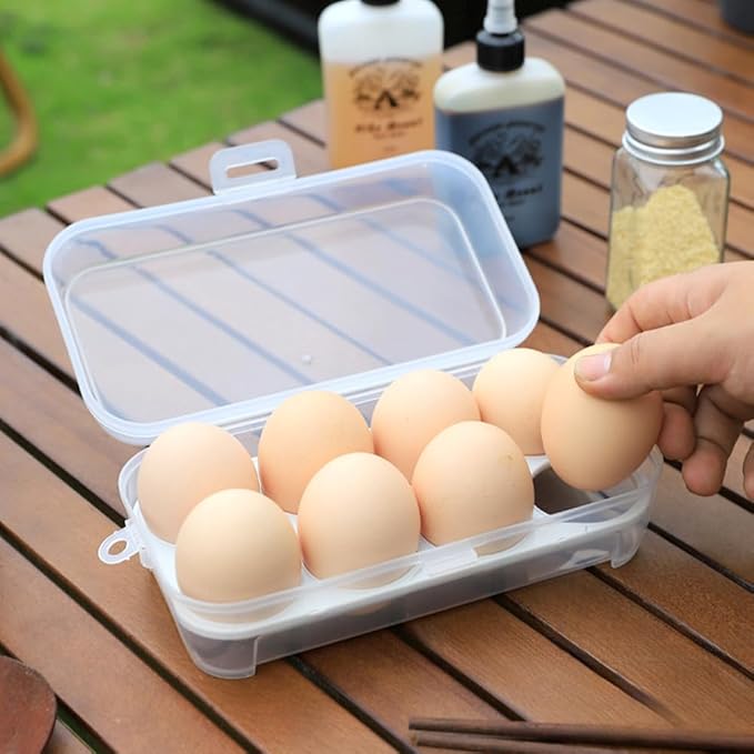 JIANWEI Egg Holder Camping, Shockproof 8 Grid Egg Container Clear Portable Egg Tray with Lid Plastic Egg Carrier for Refrigerator, Egg Storage Case for Camping Picnic Travel(White)