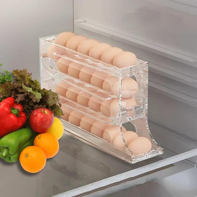 MAYLESS EGG HOLDER FOR FRIDGE, Auto Rolling Fridge Egg Organizer, Egg Rack For Refrigerator. (Clear)