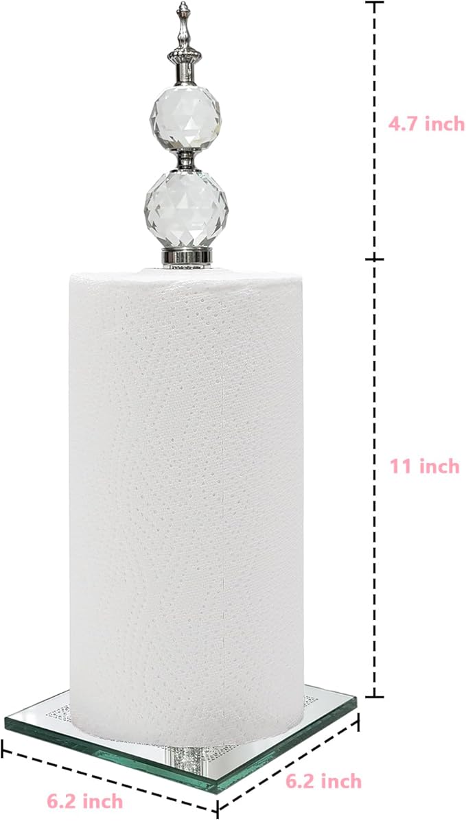 Crushed Diamond Paper Towel Holder Stand Crystal Paper Towel Holder Countertop Bling Kitchen Decor (Silver A)