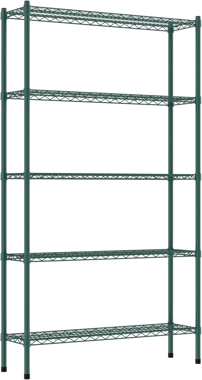 Commercial NSF Listed Green Epoxy Stationary Wire Shelving Kit 12" x 42" x 74", with 5 Shelves Perfect for Warehouse, Walk-in Refrigerator, Freezer, Grocery Store, Restaurant, Dishroom