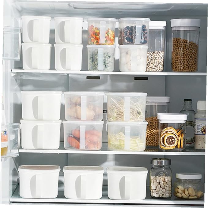 Kitchen Food Storage Containers with Handle and Lid Large White Plastic Airtight Cereal Storage Canisters for Fridge 2pcs Food Organizer Boxes with Labels for Fruit
