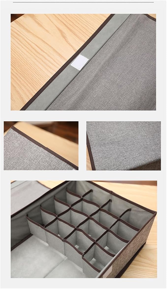 FACELESS Cotton and Linen Fabric Storage Box, Foldable with Lid, Dust-Proof, Drawer Style Partition, Underwear and Socks Storage (Grey-17 grids, 12.6X9.84X4.72 IN)
