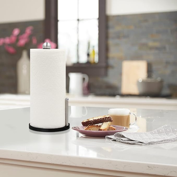Blue Donuts Countertop Paper Towel Holder with Weighted Base - Easy One-Handed Tear, Modern Design, Black