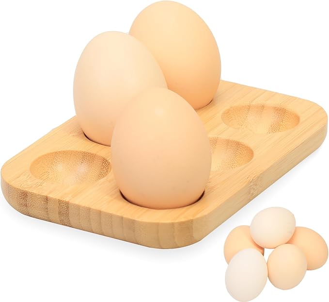 Deviled Egg Platter, Bamboo Wooden Deviled Egg Serving Tray for Kitchen Countertop, Small Boiled Egg Holder with 6 Grid for Fridge, Easter Decorative Egg Stand Plate for Restaurant Tabletop
