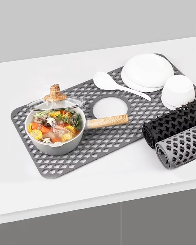 SEEK RARE Kitchen Sink Mat 28 x 15in Silicone Sink Mat Non Slip Sink Protector for Farmhouse Kitchen Grey