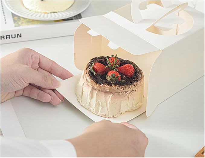 25 Pcs 5x5x4 Inch White Cake Boxes with Handle & Boards, Easy Carrying Paper Cake Containers, Cake Holder Window Carriers for Birthday Christmas Birthday Wedding, Party, Gift