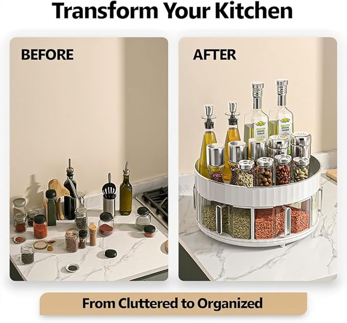 Single Tier Lazy Susan, 12 Inch Plastic Rotating Organizer Tray - Space Saving for Kitchen Cabinet, Refrigerator, Bathroom