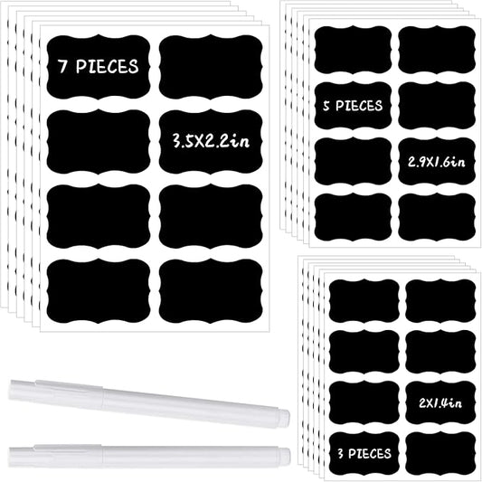 JEFURE 120 Pcs Chalkboard Labels for Storage Bins, Chalk Labels for Containers, Waterproof Mason Jar Labels, Reusable Chalk Labels for Mason Jar, Parties Decoration, Weddings, 2 Liquid Markers
