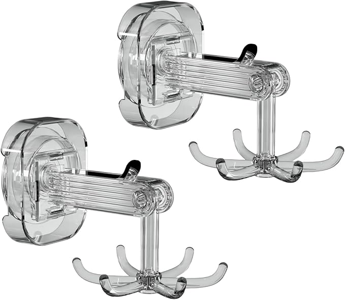 Hanging Utensil Holder Hooks Kitchen Utensil Hanger Wall Mount 360° Rotating Folding Hook Strong Suction Cup Hook Utensil Rack with 6 Hooks for Kitchen Bathroom Cabinet 2 Pack (Transparent)