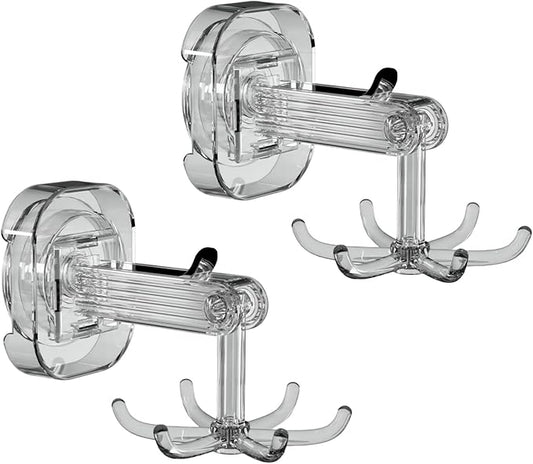 Hanging Utensil Holder Hooks Kitchen Utensil Hanger Wall Mount 360° Rotating Folding Hook Strong Suction Cup Hook Utensil Rack with 6 Hooks for Kitchen Bathroom Cabinet 2 Pack (Transparent)