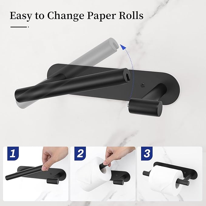 2 Pieces Matte Black Toilet Paper Holder, Upgraded Commercial Toilet Paper Dispenser Toilet Roll Holder, Modern Double Base Paper Towel Holder Wall Mount for Bathroom, Kitchen