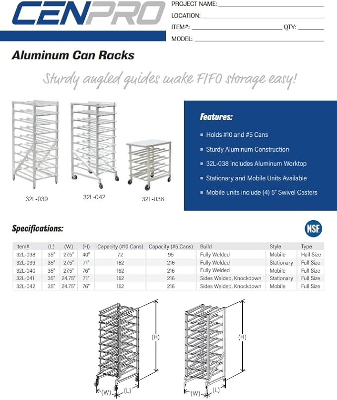 Full Size Mobile Aluminum Commercial Can Rack - Knocked Down (32L-042)