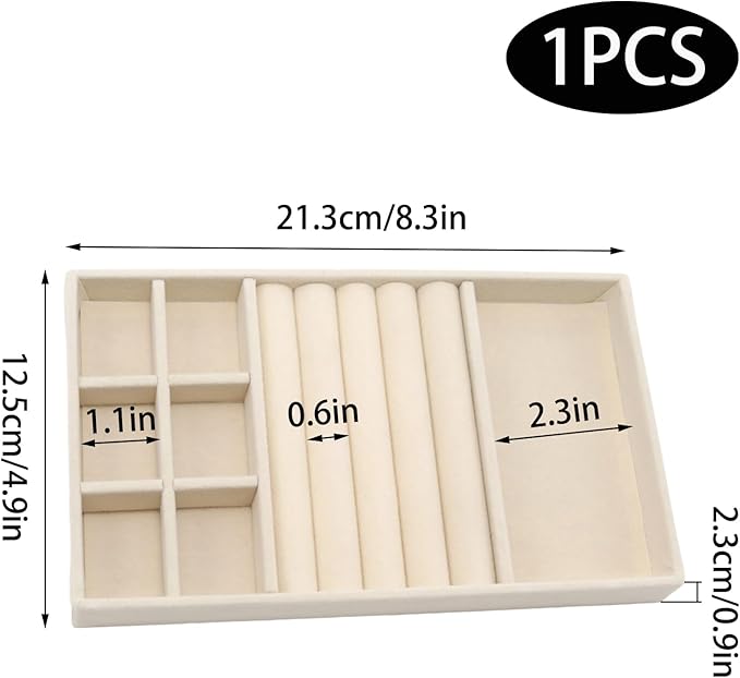 Velvet Jewelry Organizer Trays Beige Stackable Jewelry Storage Display Tray with Removable Dividers, 3-in-1