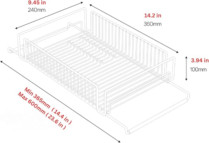 Expandable Over The Sink Dish Drying Rack – Adjustable SUS 304 Stainless Steel Dish Drainer (14"–24" Length), Rust-Resistant Large Drying Organizer, Compact Space Saving Kitchen Rack