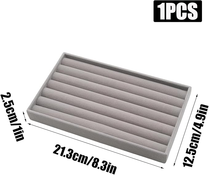 Velvet Jewelry Organizer Trays Gray Stackable Jewelry Storage Display Tray with Removable Dividers, 8 Rolls