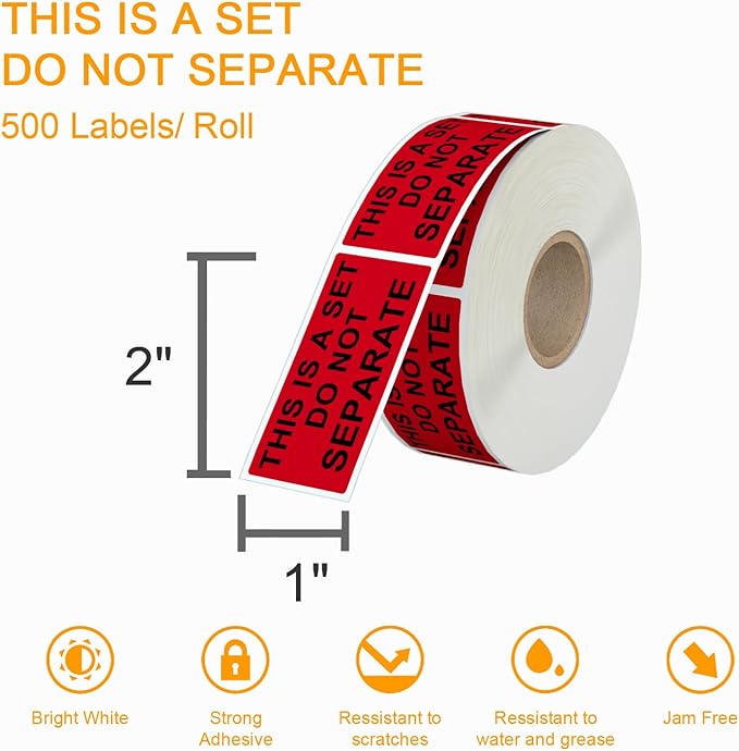 Labelebal 12 Rolls 1" x 2" Warning Label,This is a Set Do Not Separate Dark Red Packing Labels Permanent Adhesive (12 Rolls, 6000 Labels)