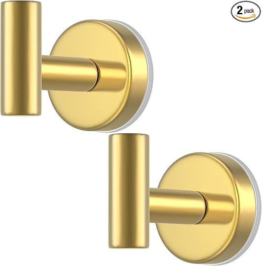 VINHOLD Suction Cup Hooks for Shower, Stainless Steel Shower Hooks for Hanging Towels, Robes, Bath Balls, Towel Hooks for Bathroom Wall, Glass Door, Kitchen, Mirror, Tile (2 Pack，Gold)