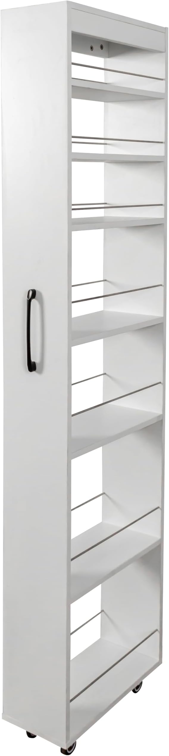 7-Tier Slim Mobile Shelving Cart with Wheels, Rolling Pantry with 7 Racks, Narrow Pull-Out Utility Cart, Space Saving Storage Organizer Carts for Kitchen Living Room Bathroom Narrow Spaces, White