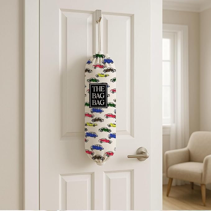 The Bag Bag Grocery Bags Holder, Colorful Car Pattern Grocery Bags Holder Organizer For Shopping Sack, Reusable Hanging Trash Sack Dispenser, Kitchen Gift For Women Family Friends