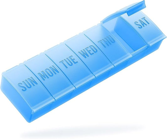 Barhon Pill Organizer Large, Weekly Pills Organizer Pill Box, Medicine Pill Organizer Travel, 7 Day Pill Case for Big Vitamin Supplements Fish Oil, Blue