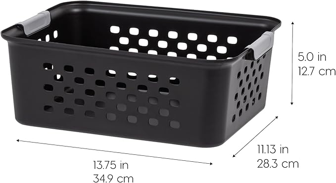 IRIS USA Plastic Storage Baskets, 6-Pack, Made in USA, Shelf Baskets Small Baskets Organizing Bins For Pantry Countertops Closet Shelves Laundry Room Office, Muti-Purpose, Nestable, Easy Carry, Black