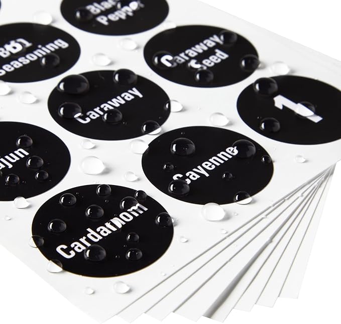 Talented Kitchen Spice Labels Stickers - 144 Round 1.5-Inch Water-Resistant Vinyl - Preprinted Chalkboard-Style Labels for Glass Spice Jars & Seasoning Containers - Pantry Organization