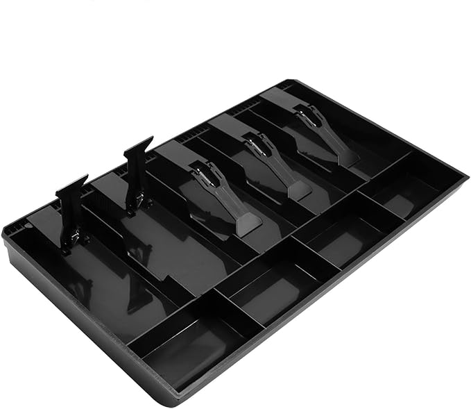2 Pack Cash Register Drawer Insert Tray Organizer with 5 Bill/4 Coin Compartments for Money Storage, Black
