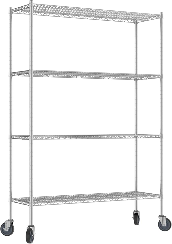 Commercial NSF Listed Chrome Mobile Wire Shelving Kit 18" x 54" x 80", with 4 Shelves Perfect for Warehouse, Walk-in Refrigerator, Freezer, Grocery Store, Restaurant, Dishroom
