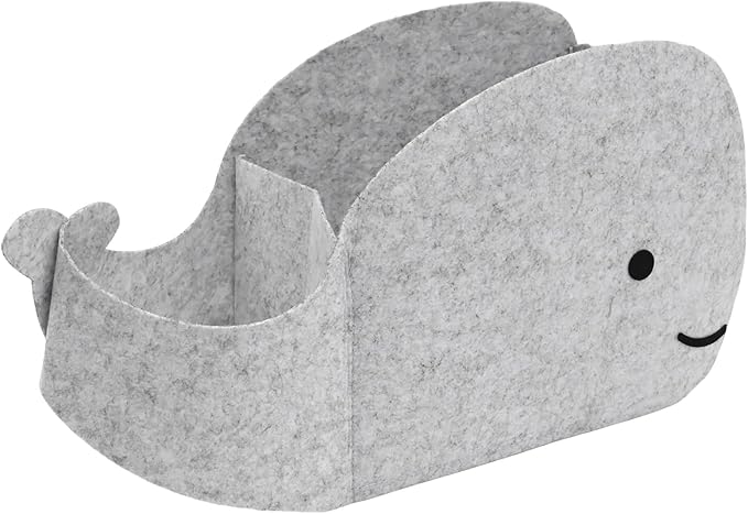 Storage Basket Felt Storage Bin Whale Shaped Collapsible & Convenient Box Organizer with Carry Handles for Home Bedroom Closet Babies Nursery Toys (Large)