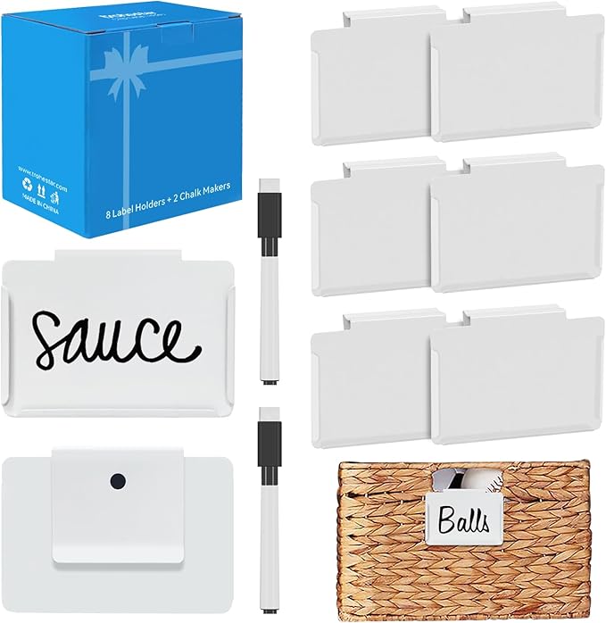trohestar Metal Pantry Baskets Labels Clip On for Storage Bins | Edge Fold-Cream (Edge Fold-White, 8 Metal Label Clip)