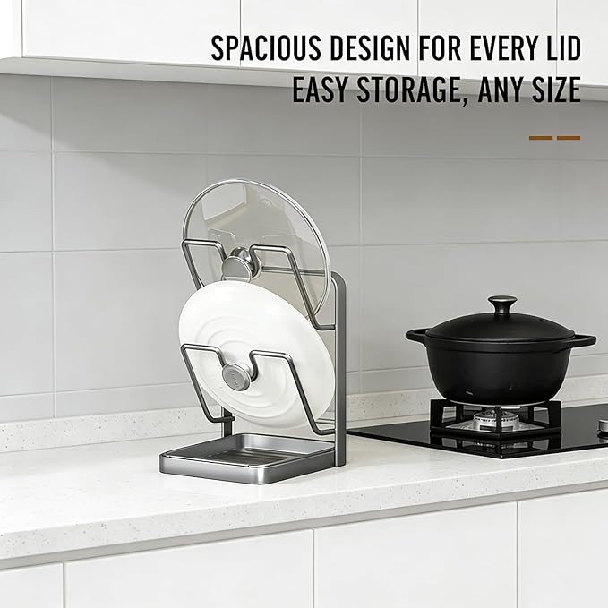 Pot Lid Organizer Rack,Dishwasher Safe Universal Pot Lid Organizer ,Saving U-Shaped Vertical Stackable Holder for Cast Iron, Glass, Stainless Steel Lids,Kitchen Drawer and Countertop Storage (Gray)